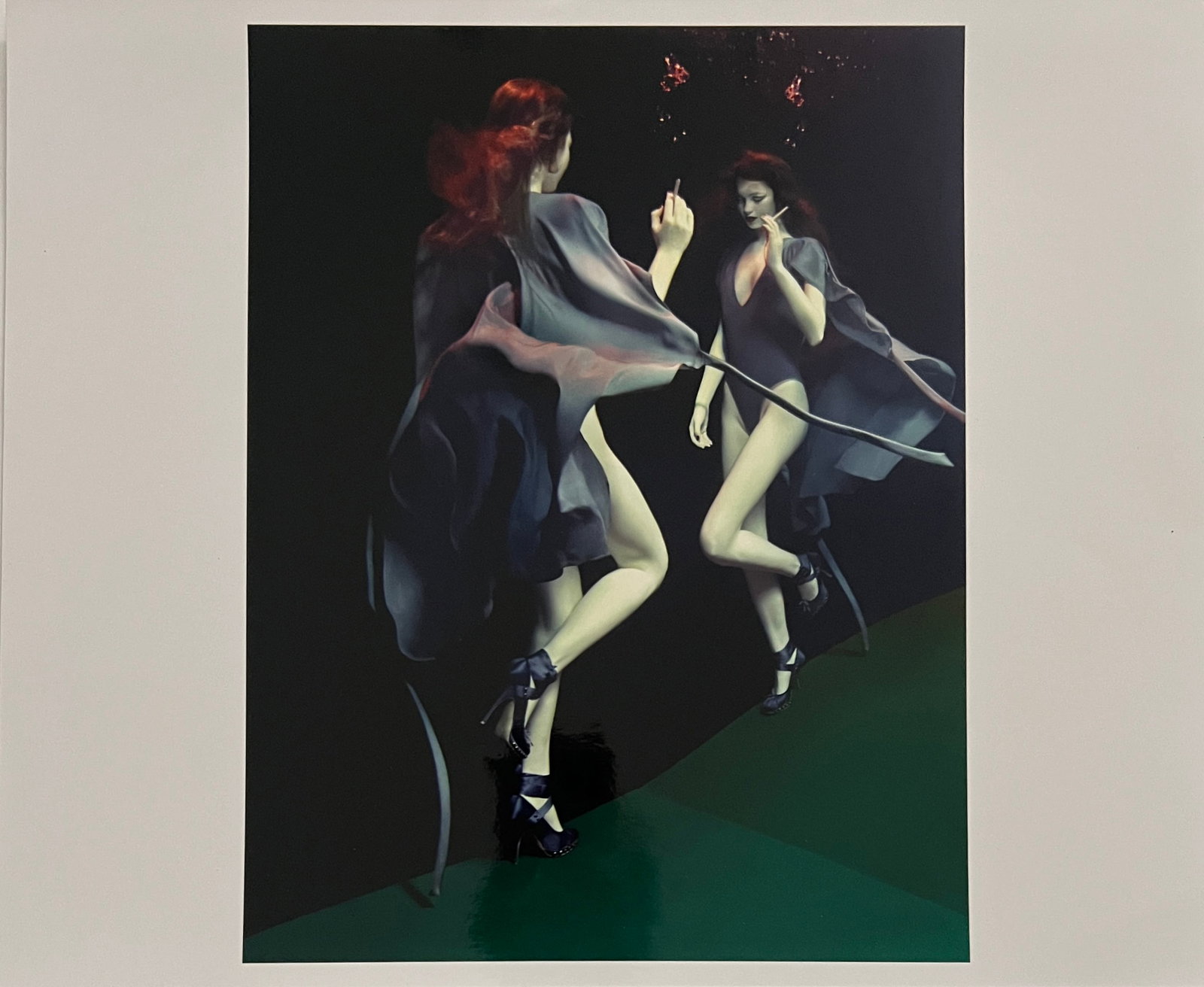 Rene & Radka -photograph -underwater series exclusive edition - Photograph Redhead in robe and heels: Rena & Radka (Rene Hallen - Germany / Radka Leitmeritz -Czech Rep) Limited Edition proof. Redhead in high heels and robe underwater. Exhibitions in Paris, Slovakia, Italy, NY. 2010 National Museum of 