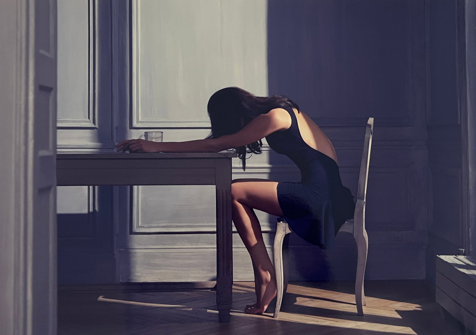 Rene & Radka -photograph- exclusive edition - Barefoot girl sitting down leaning over table: Rena & Radka (Rene Hallen - Germany / Radka Leitmeritz -Czech Rep) Limited Edition proof. Barefoot girl sitting down leaning over table. Exhibitions in Paris, Slovakia, Italy, NY. 2010 National Museum