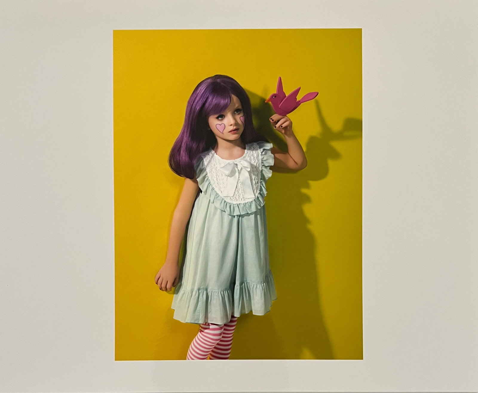 Rene & Radka -photograph limited edition proof - young girl green dress purple hiar w/ hearts on: Rena & Radka (Rene Hallen - Germany / Radka Leitmeritz -Czech Rep) Limited Edition proof. Young girl in green dress w/ purple hair w/ hearts on cheek. Exhibitions in Paris, Slovakia, Italy, NY. 2010 N