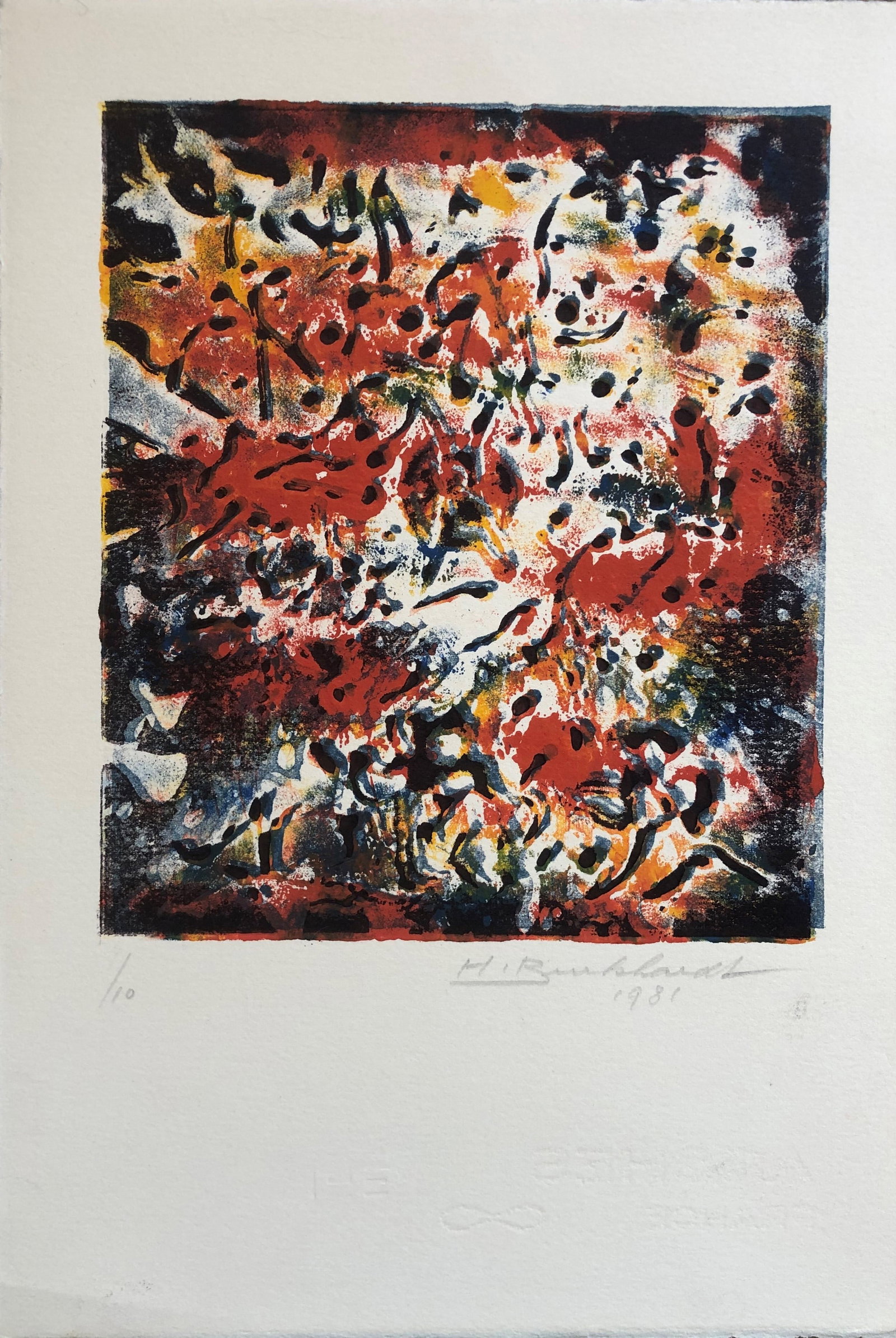 Hans Gustav Burkhard (1904-1994) Swiss/American: Hans Burkhardt (1904-1994) Swiss / American Beautiful Lino cut (variation of a woodblock) numbered 1/10 Signed lower right Dated 1981 watermark lower right Sheet: 11 x 7 1/2" Image: 7 x 6"