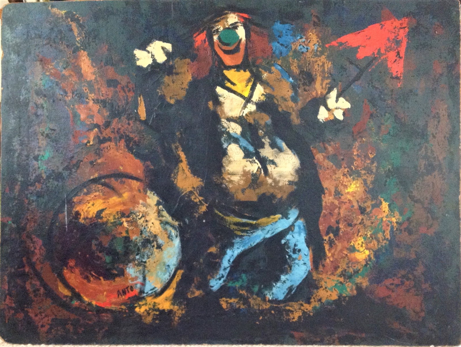 ANTO - "of Hollywood" - Oil on Board, Mid Century: Type: Oil on Board Dimension: 40" x 30". Great vintage Anto. Mid-Century Original Painting. Anto is quite well known for his clowns and this is one of his best. Very nice condition.