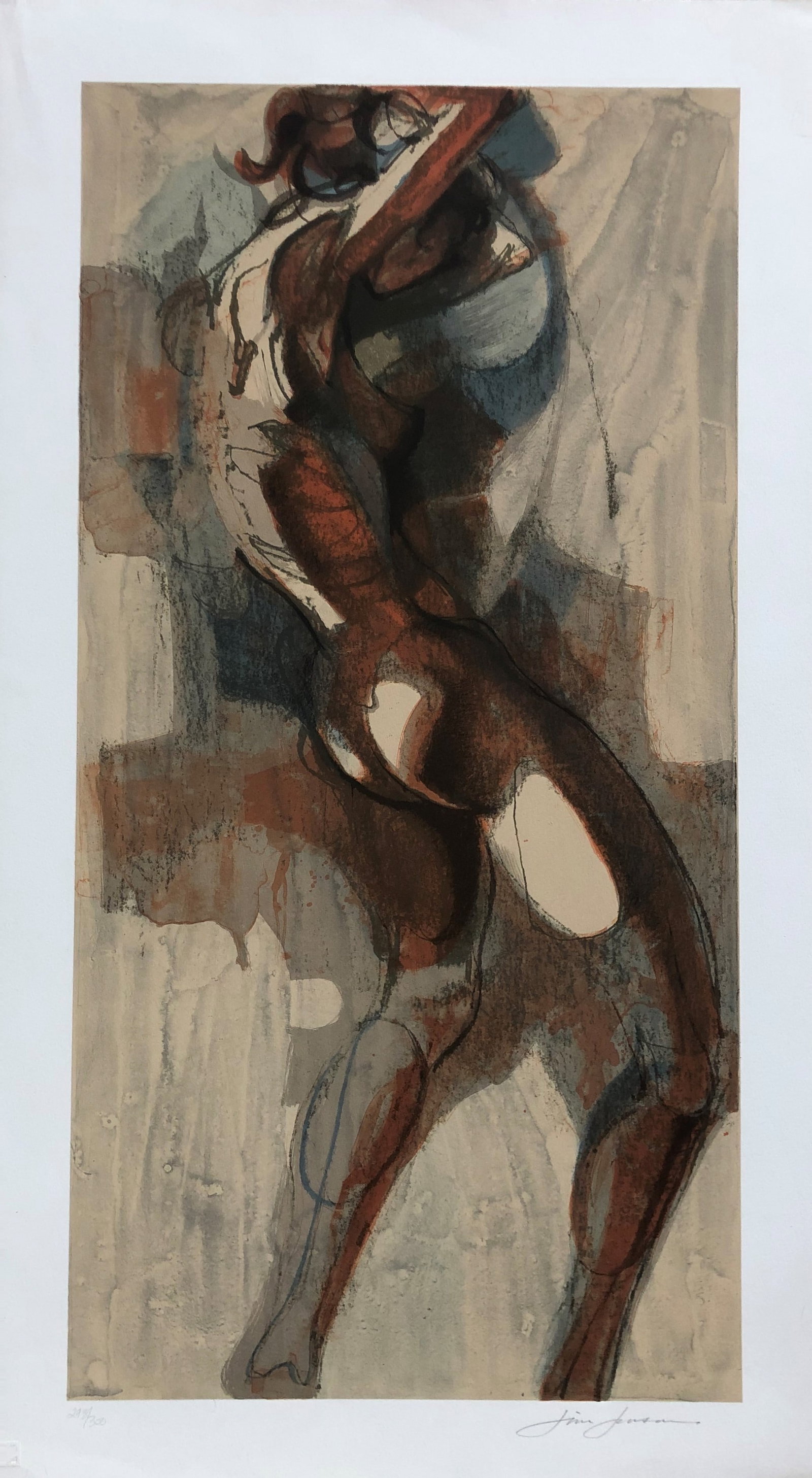 Jim Jonson- signed lithograph, Circle Fine Art,: Artist: Jim Johnson Title: Untitled Signed: Yes in pencil Numbered: Yes from the edition of 300 Medium: Lithograph Framed: No Dimension: 25 1/2" x 24 3/4" Blind stamp lower left. Crease edge margin