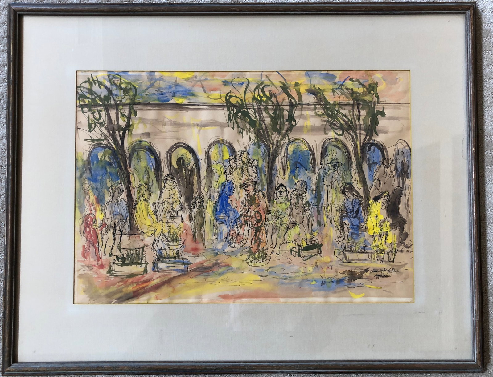 Appelbaum (Mexico City): Artist : Appelbaum (Mexico City) Title: Flower Market Mexico Signed lower right. Watercolor and Ink on Paper. Dimension: Framed- 21 1/2 x 32 1/2" Site: 16 x 23" Gorgeous Painting that images here