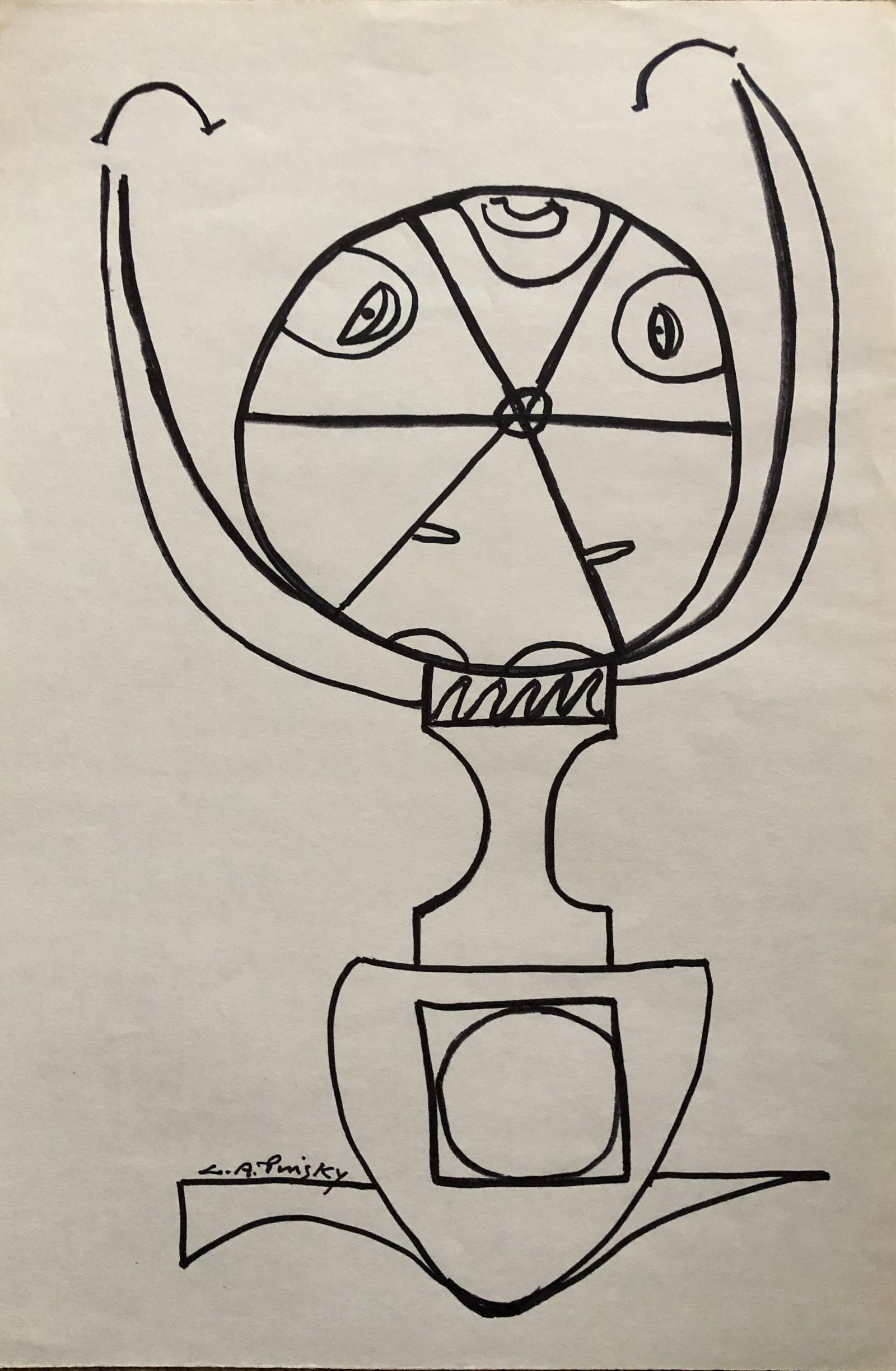 Carol Pinksy - Abstact Mid Century Ink on Paper: Carol Pinsky - Ink on Paper. Signed lower right. Acquired direct from the artist. Dimension: 18 x 12". She was in the same class as Leroy Neiman at the Art Students League in NYC. Neimans earliest wor