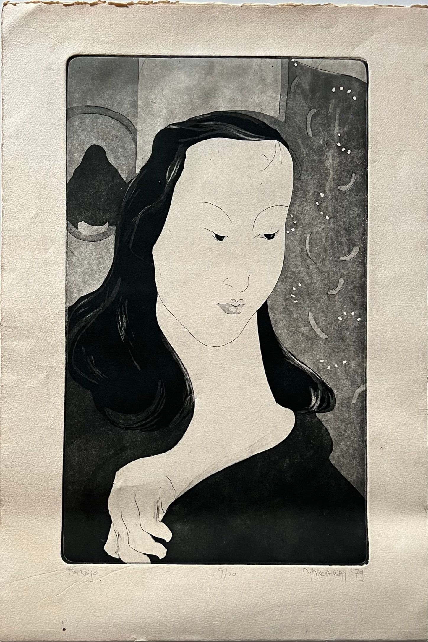 Marcia Clay- Etching - signed: Marcia Clay - Etching 9 / 20 Title: Kanojo Signed lower right Sheet : 22 x 15" This work was from Martin Landau family art collection.