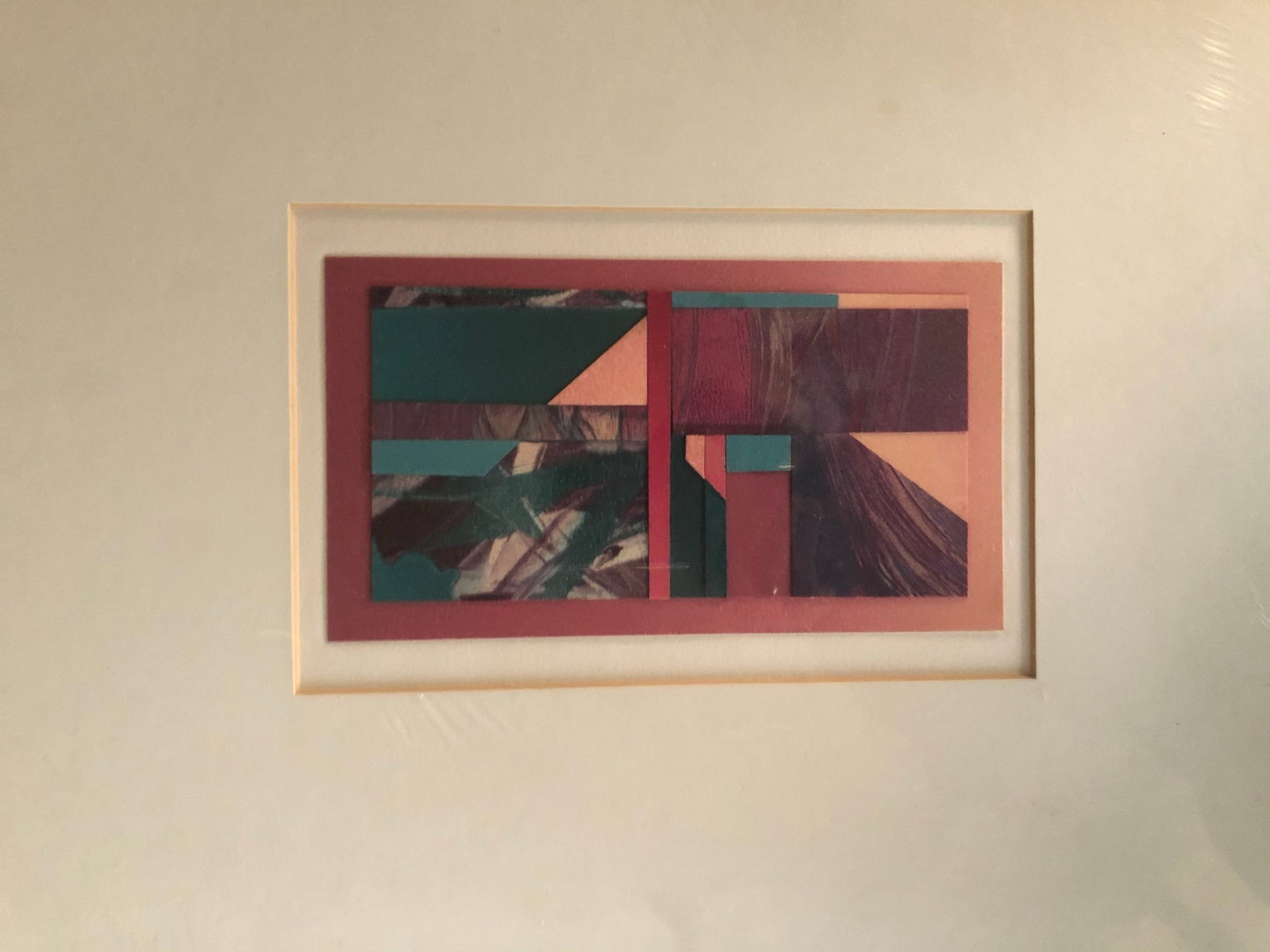 Ellen Kieffer Mix Media Signed: Ellen Kieffer - Collage Mix Media Print Signed verso (photo was taken w/ plastic over the art) Mat: 17 3/8 x 14 Site 9 1/4 x 6 Kieffer was a bay area artist w/ a Masters of Fine Arts in Printmaking. H