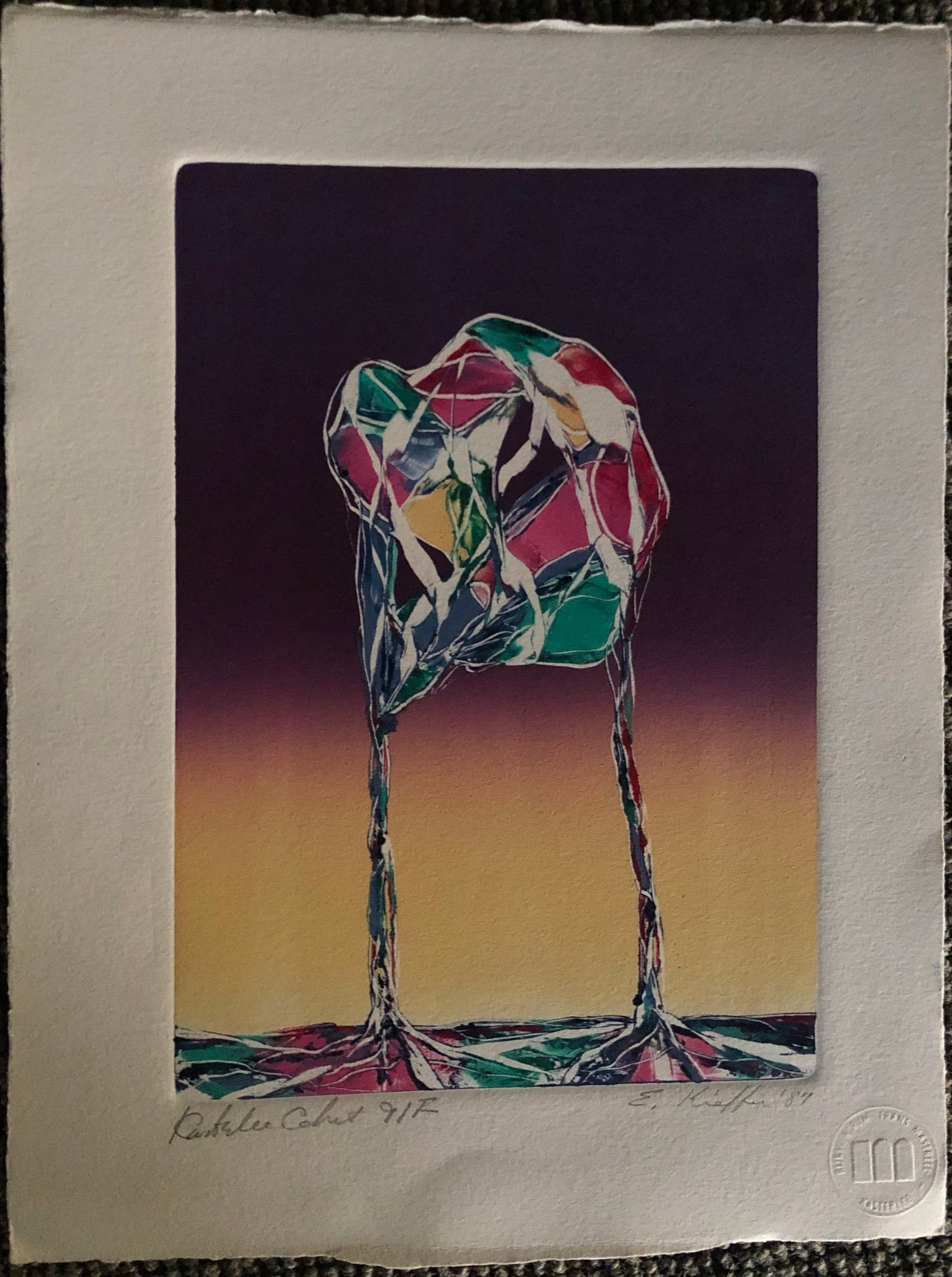 Ellen Kieffer - Etching: Ellen Kieffer - Title: Kastelee Cohort 91F Signed/Dated 1987 lower right Stamped lower right Dimension : 13 x 10" Kieffer was a bay area artist w/ a Masters of Fine Arts in Printmaking. Her first mont