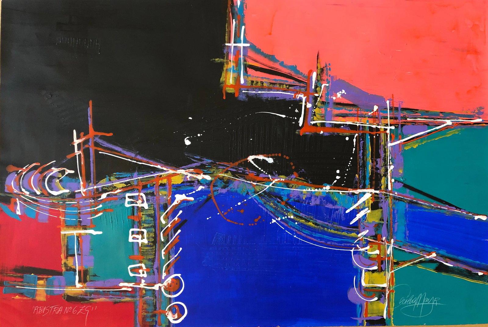 Cecilia Mayr - Mix Medium: Cecilia Mayr (Brazil) Title: Abistra No 629 Mix Medium Signed lower right beautiful abstract 29" x 44"