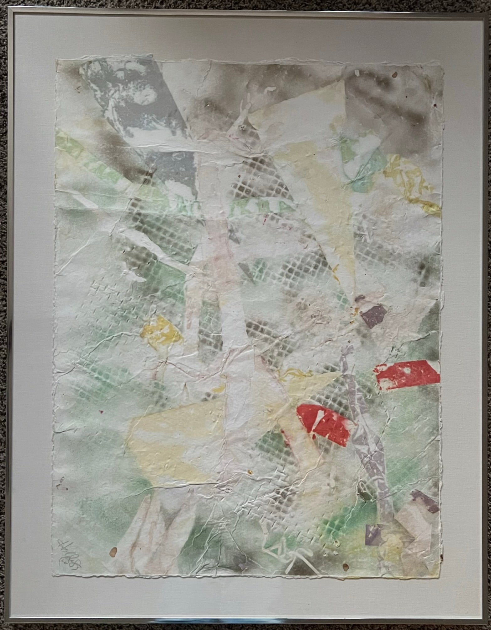 Martha Holden- American-Painting on canvas: Martha Holden (American) Contemporary artist - Stunning abstract painting and stencil on paper, beautifully framed in plexiglass. Signed. Ready to hang horizontal or vertical. Dimensions: Framed: 35 1