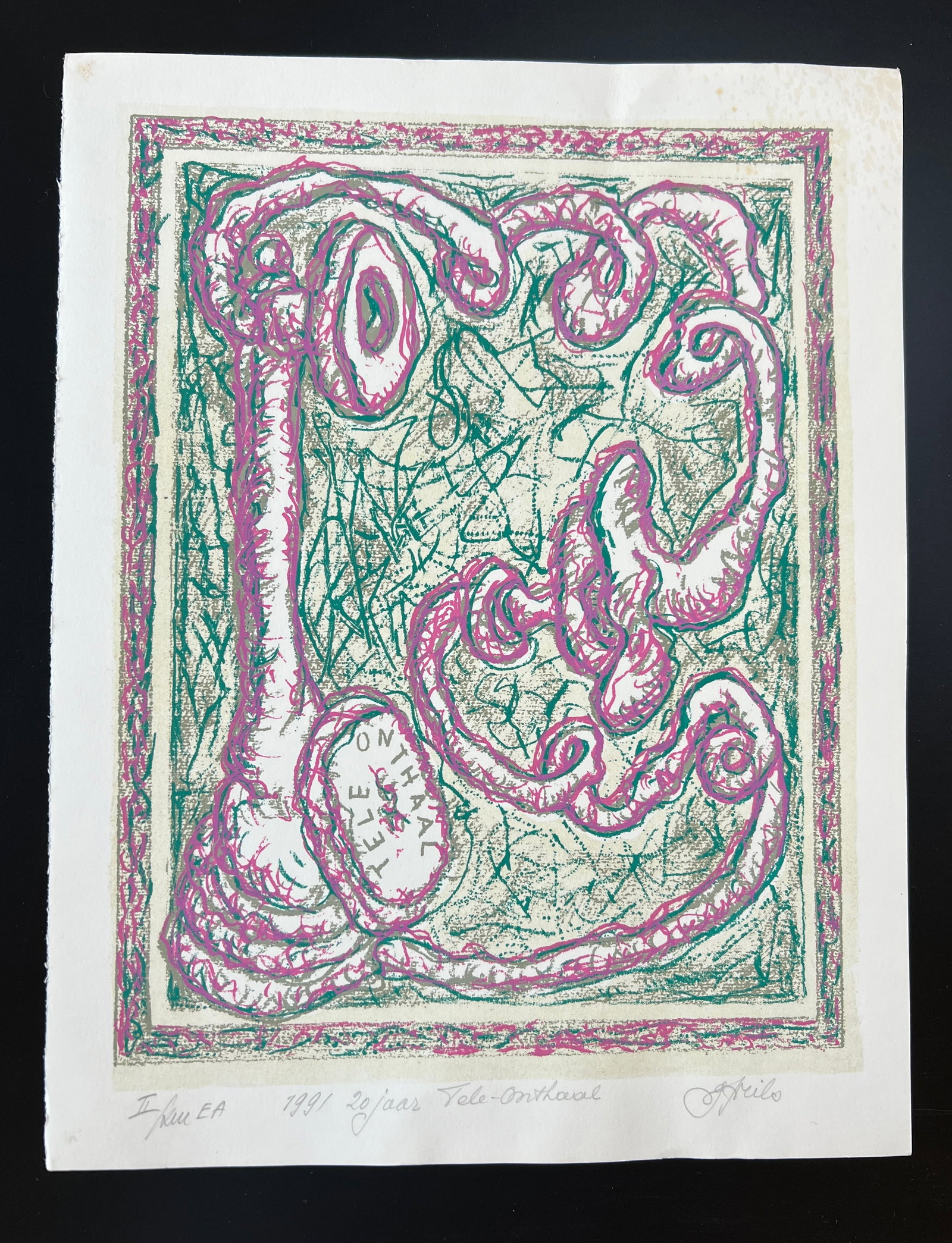 Gustaaf Prils (Belgian 1921-2006) Signed abstract cubist print 1991 (1 of 2)