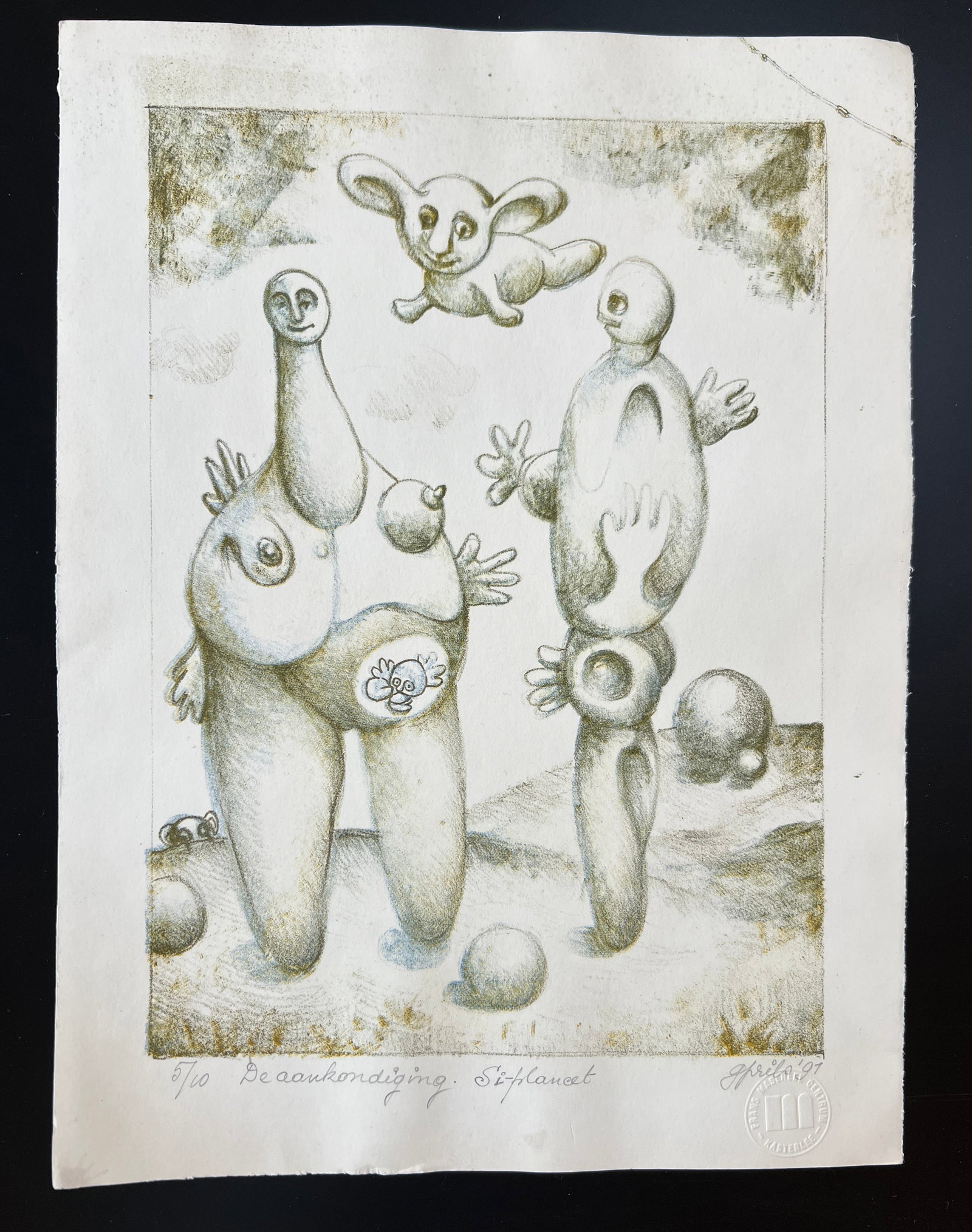 Gustaaf Prils (Belgian 1921-2006) Signed surreal lithograph. 1997 (1 of 2)