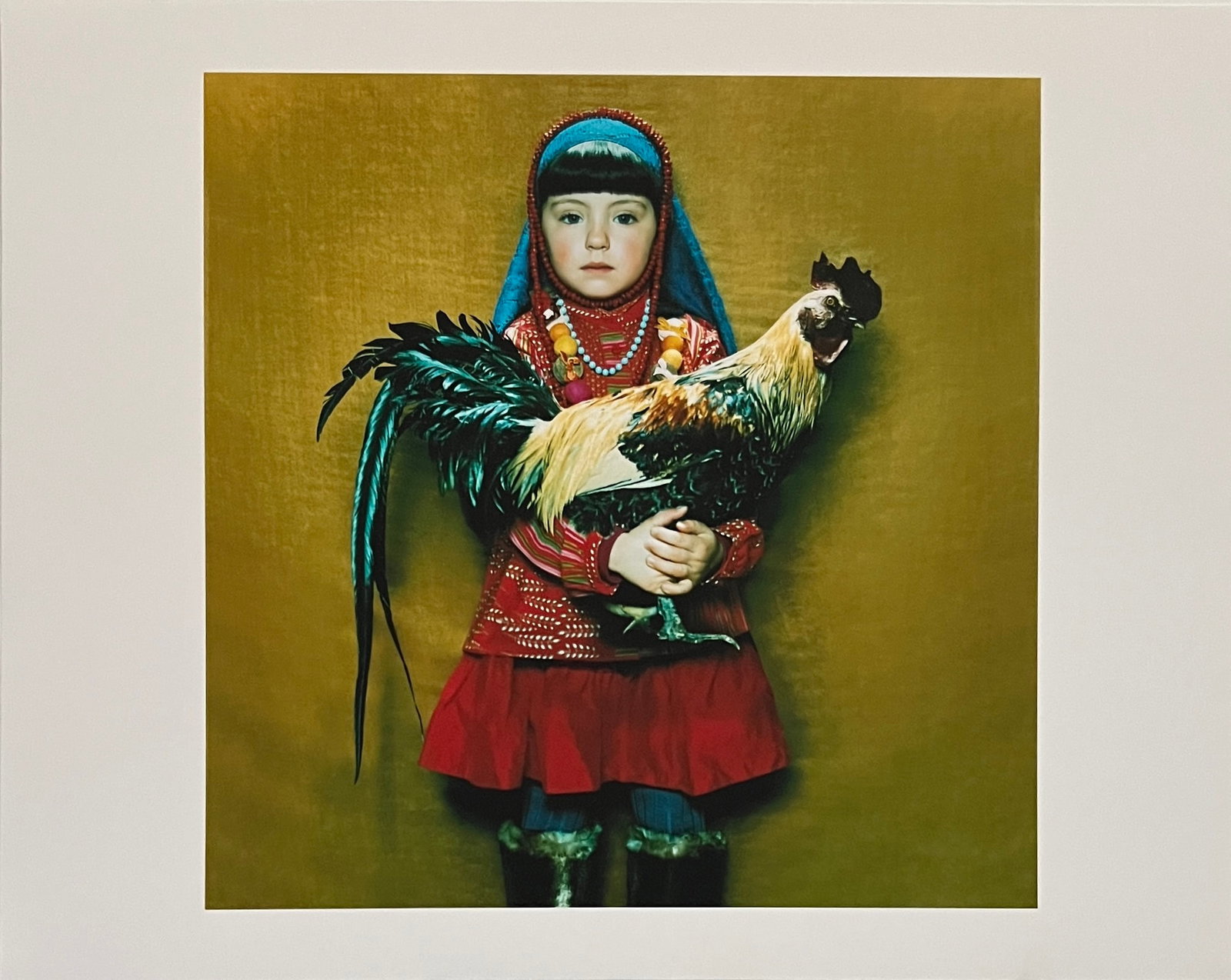 Rene & Radka - photograph - Girl in Costume Holding a Rooster: Rena & Radka (Rene Hallen - Germany / Radka Leitmeritz -Czech Rep) Limited Edition proof. Girl in Costume Holding a Rooster. Exhibitions in Paris, Slovakia, Italy, NY. 2010 National Museum of Photogra