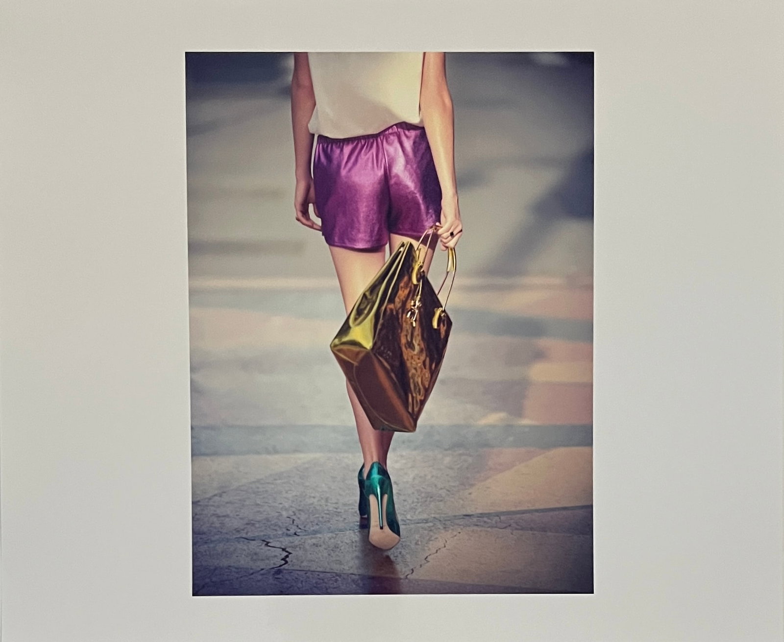 Rene & Radka - photograph- lady in high heels and purple shorts: Rena & Radka (Rene Hallen - Germany / Radka Leitmeritz -Czech Rep) Limited Edition proof. Lady in high heels and purple shorts walking. Exhibitions in Paris, Slovakia, Italy, NY. 2010 National Museum 