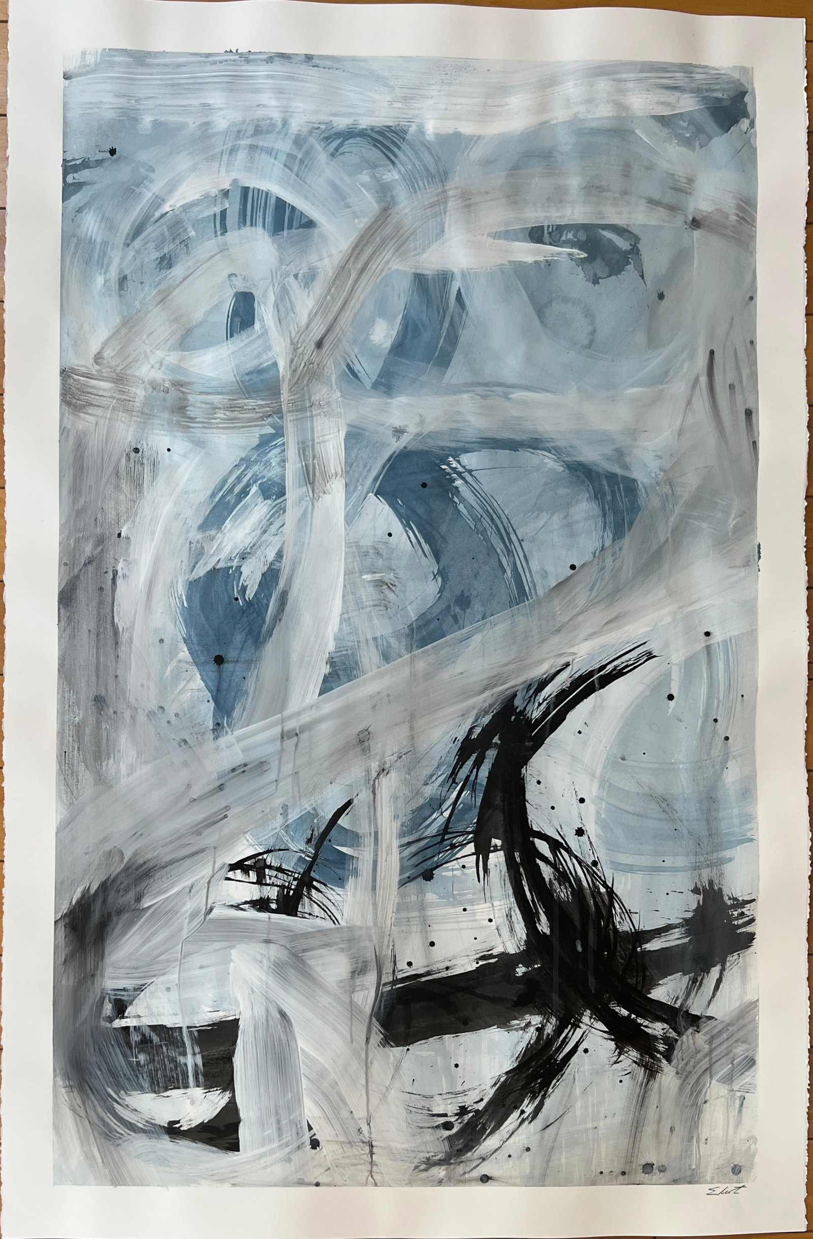Large Abstract painting- signed Eliot -swirling and splattered multi color (1 of 2)