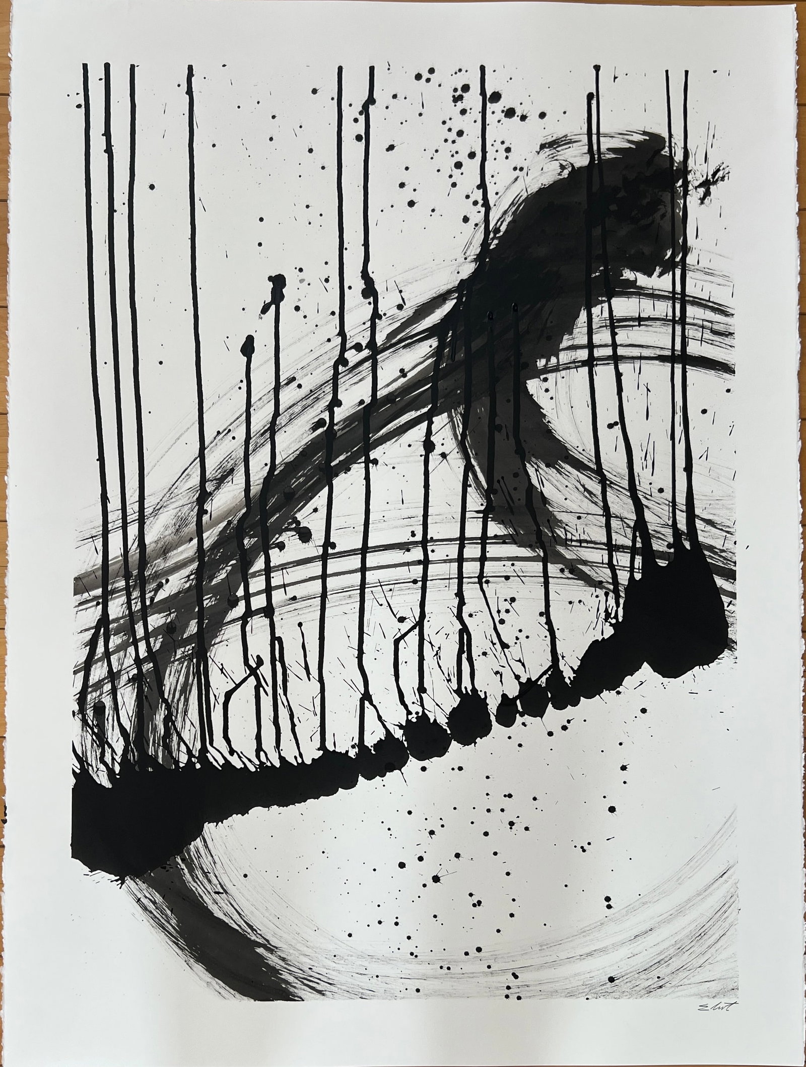 Black Paint Series - Signed Eliot. Abstract: From the Black Paint Series by Eliot, Signed Eliot. Splatter and dripping stunning work. Dimension 30 x 22
