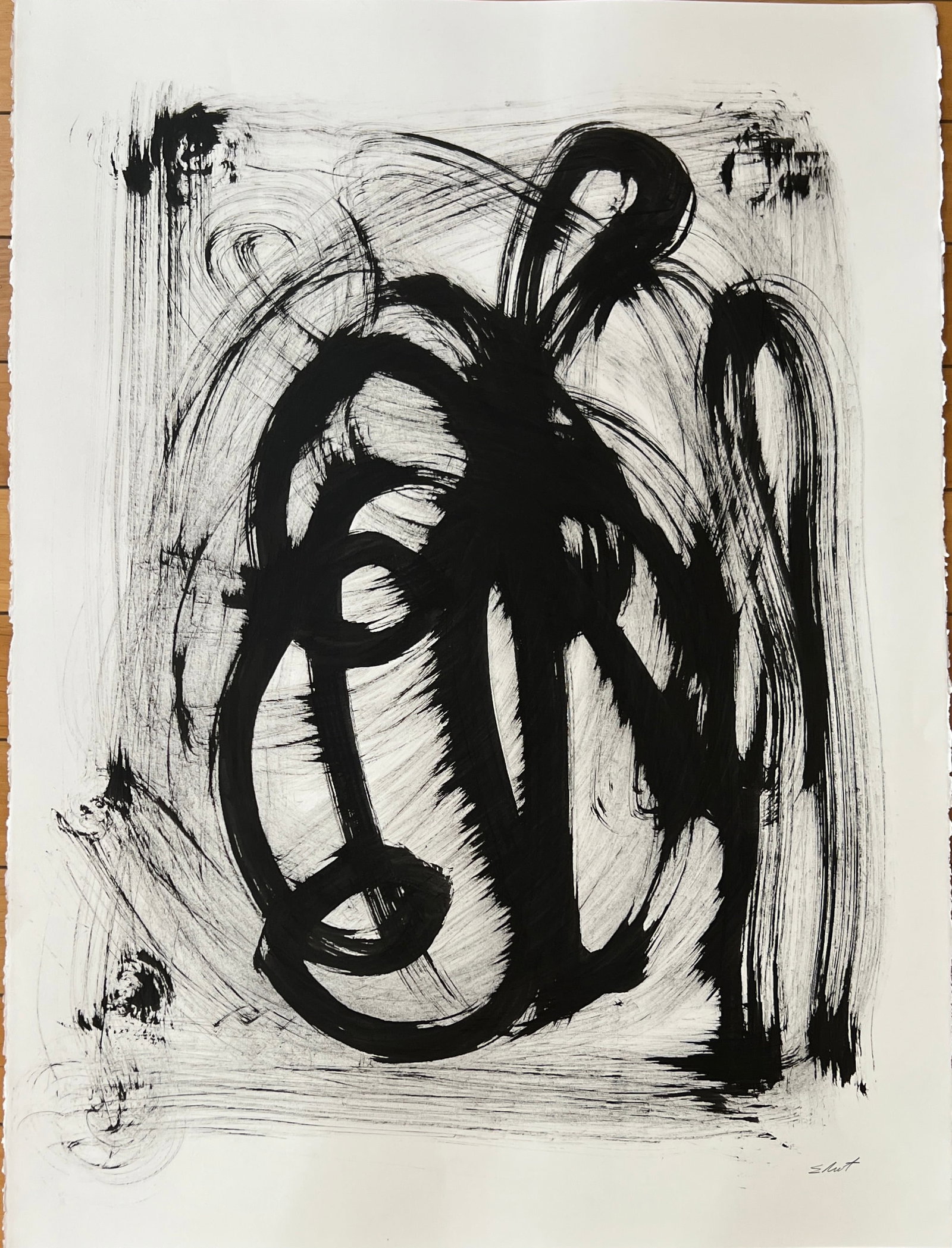 Black Paint Series - Signed Eliot. Abstract: From the Black Paint Series by Eliot, Signed Eliot. Drip, splatter and blotted iconic abstract by Eliot. Dimension 30 x 22