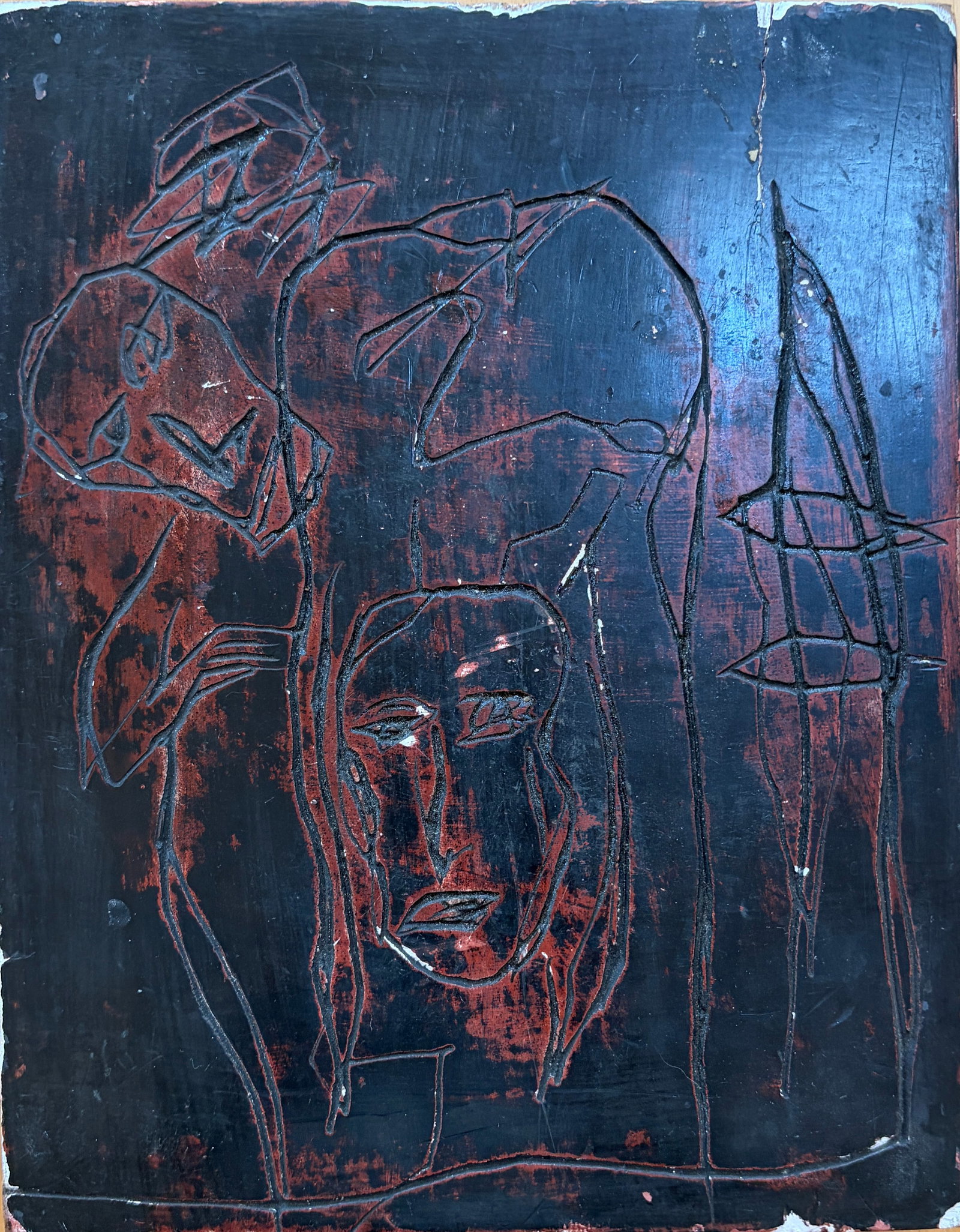 Alejandro Santiago (Mexican, 1964-2013)Original hand carved relief block, pencil signed (1 of 3)