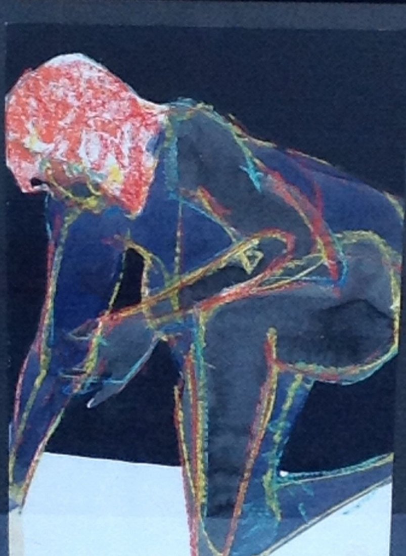 Robert Brown (1917-2009). Painting on paper: Artist: Robert Brown. (1917-2009) Mix media painting on paper. Dimensions: 20 1/2" x 16 1/2" Few scratches on frame. Full artist bio on sheet attached to verso.