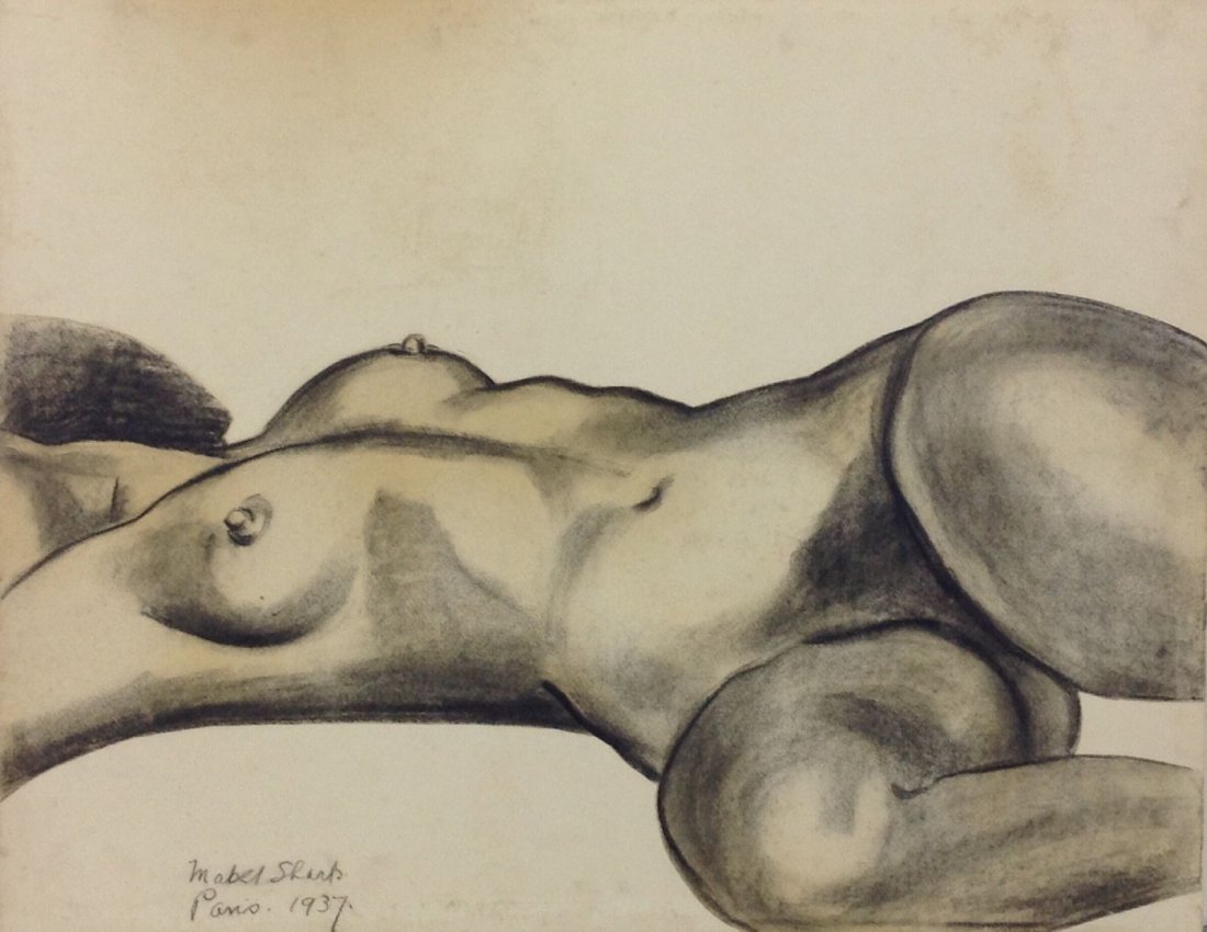 Mabel Sharp - Original Charcoal Drawing on Board: Artist: Mabel Sharp Title: Nude Dimensions: 19 1/4" x 25" Charcoal nude drawing - Great Nude drawing from 1937 !! Signed and dated , Paris