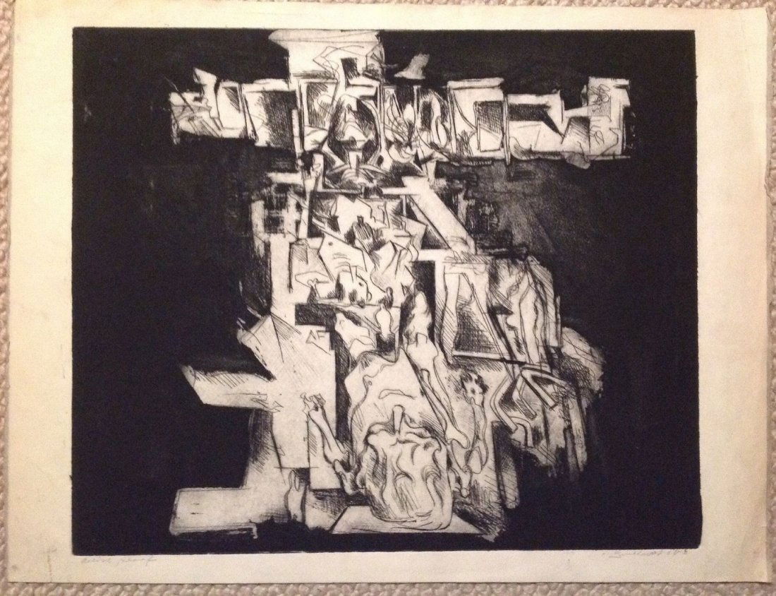HANS BURKHARDT 1964 BLACK AND WHITE ABSTRACT LITHOGRAPH (1 of 3)