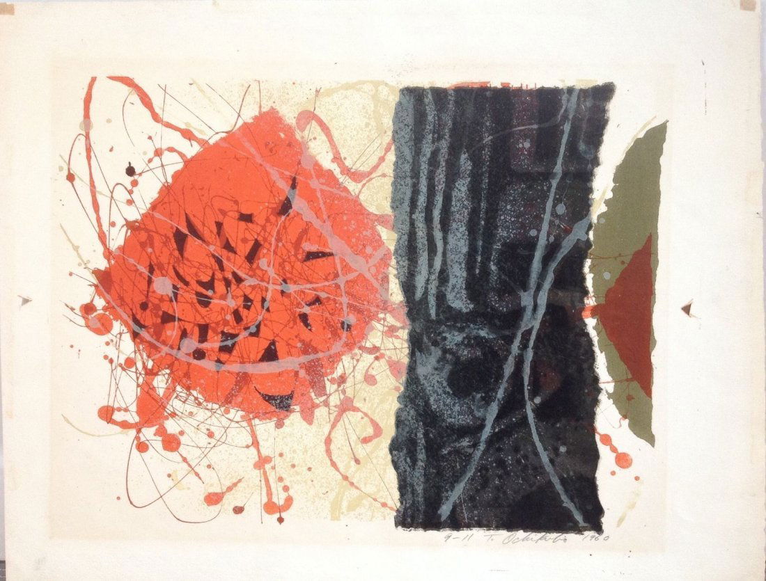 TETSUO OCHIKUBO - Color Lithograph 1960: ARTIST: TETSUO OCHIKUBO TITLE: COMPOSITION NO 1 YEAR: 1960 TYPE: COLOR LITHOGRAPH THIS IS A GREAT EXAMPLE OF TETSUO OCHIKUBU WORK, IN FACT IT IS ALSO ONE OF 2 SELECTED WORKS ON WIKIPEDIA FRONT PAGE. E