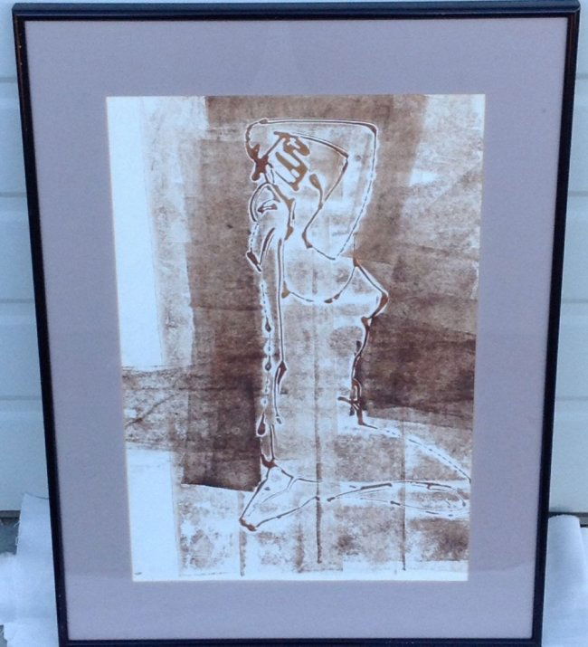 Robert Brown (1917-2009). Painting NUDE: Artist: Robert Brown. (1917-2009) Mix media painting on paper. Dimensions: Framed: 23 1/4" x 17 1/8" Few scratches on frame , chips glass. Full artist bio on sheet attached to verso. Buyer Pays Shippi