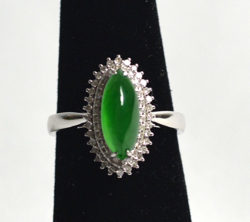 18k White Gold Natural Jadeite Jade Ring W Diamonds (1 of 5)