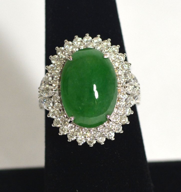 GIA 18k White Gold Natural Jadeite Jade Ring W Diamonds (1 of 6)