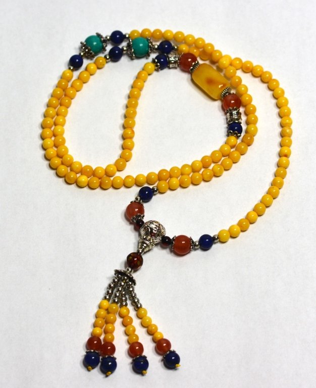 Natural Butterscotch Nacklace or 3 Round Bracelet: Very fine natural butterscotch nacklace or 3 round bracelet with natural lapis beans and turquoise.
