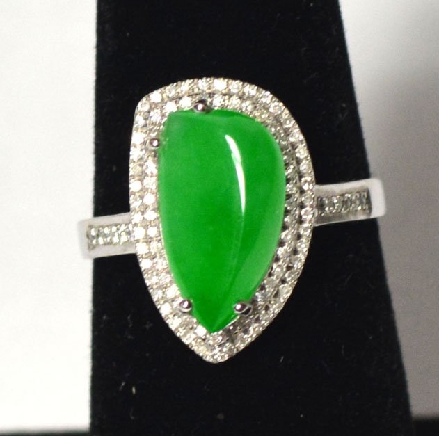 18k White Gold Natural Jadeite Jade Ring W Diamonds (1 of 6)
