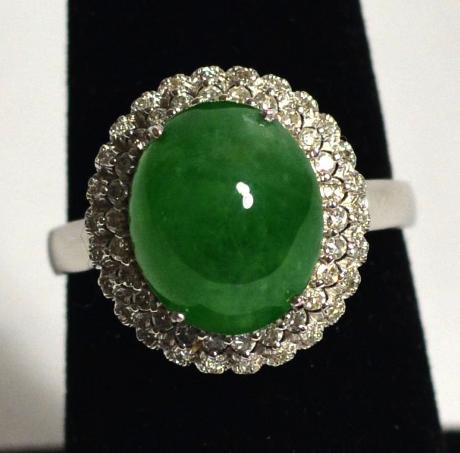 18k White Gold Natural Jadeite Jade Ring W Diamonds (1 of 5)