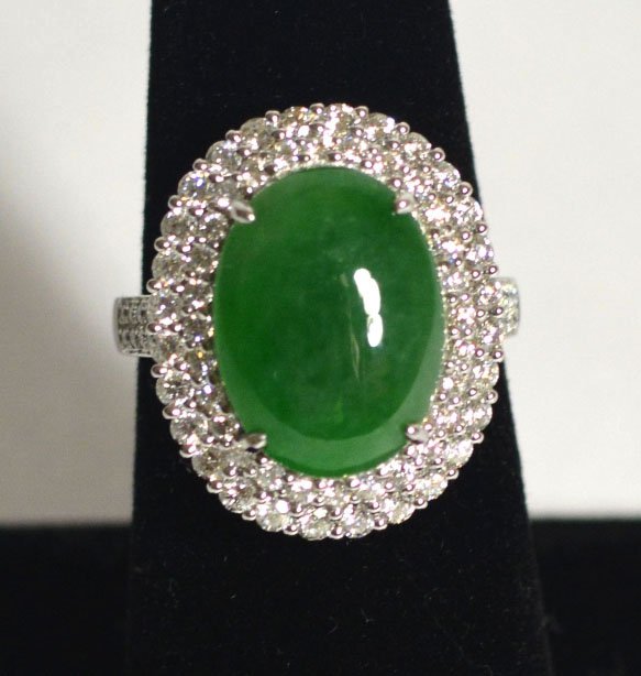GIA 18k White Gold Natural Jadeite Jade Ring W Diamonds (1 of 6)