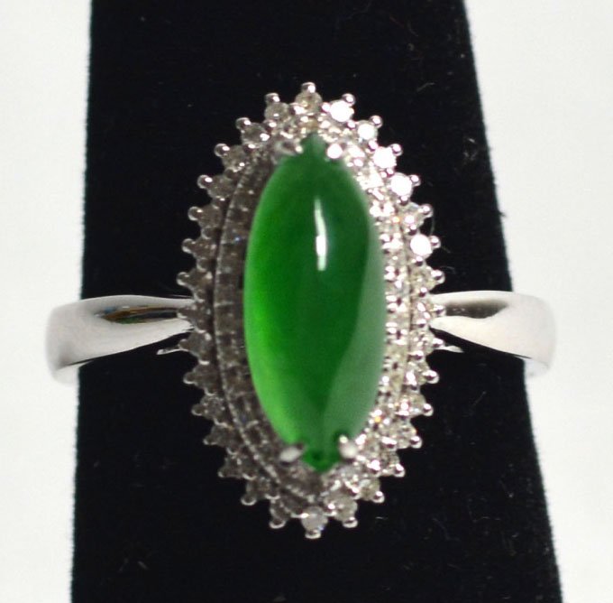 18k White Gold Natural Jadeite Jade Ring W Diamonds (1 of 5)