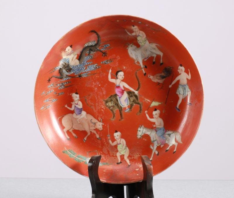 Chinese Red Famille Rose Procelain Plate (1 of 3)