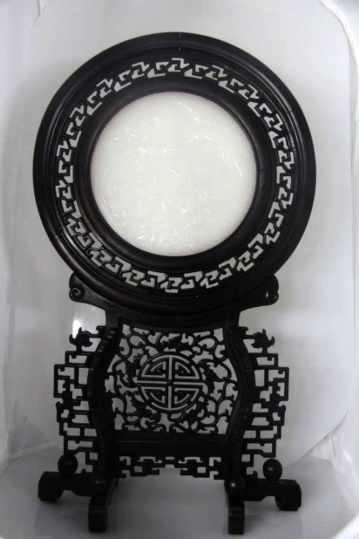 Chinese Zitan Wood Inlay White Jade Screen Qing Dy (1 of 8)