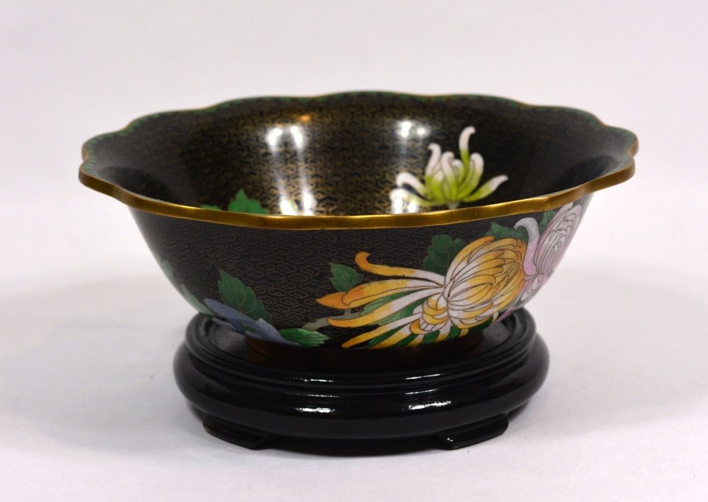 Chinese Enamel Cloisonne Bowl: Chinese enamel cloisonne bowl decorated with flower and birds. size:H 3' W 9' inch