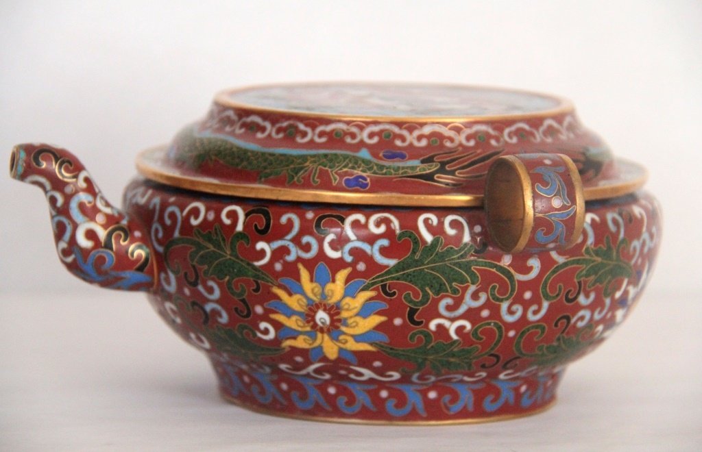 Chinese Enamel Cloisonne TeaPot & Cover (1 of 4)