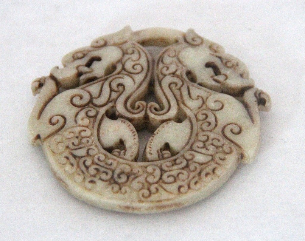 Chinese Carved White Jade Plaque (1 of 2)