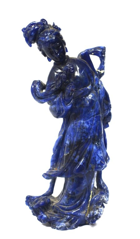 Chinese Lapis Carved Of Women Figure: Chinese lapis carved of woman figure.Size;6 1/2'x 2 1/2' inch.
