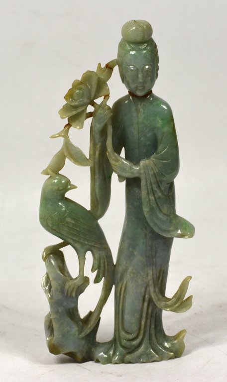 Chinese Jade Carved Of Woman & Bird Figure (1 of 6)
