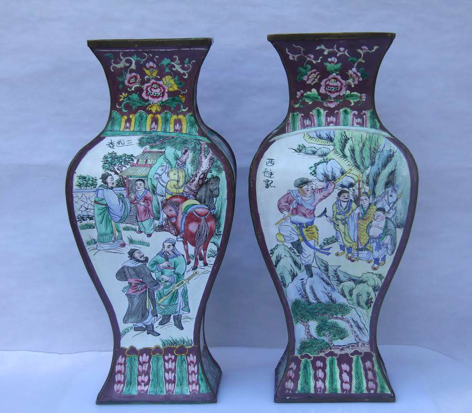 Pair Of Chinese Four Sided Enamel Bronze Vase (1 of 4)