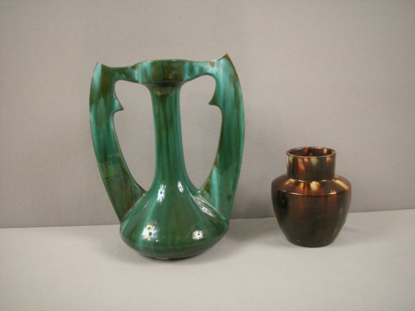 CLEMENT MASSIER lot of 2 art pottery vases, 10 1/2: CLEMENT MASSIER lot of 2 art pottery vases, 10 1/2" and 5 1/2"