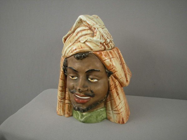 Majolica Arab man humidor, 7" : Majolica Arab man humidor, 7"