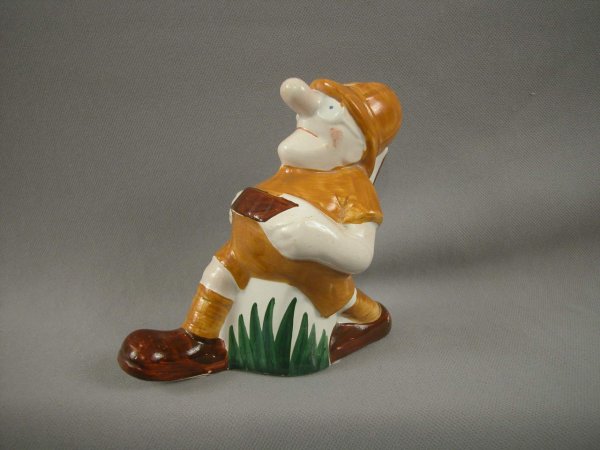 SARREGUEMINES figural ceramic bank in the form of : SARREGUEMINES figural ceramic bank in the form of a man dressed as a hunter with gun, 5", ref: Bottero p. 36