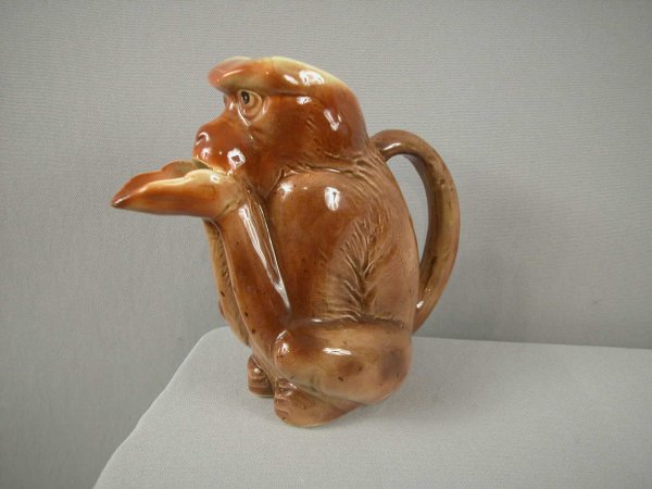 SARREGUEMINES rare form figural monkey pitcher, 7 : SARREGUEMINES rare form figural monkey pitcher, 7 3/4"
