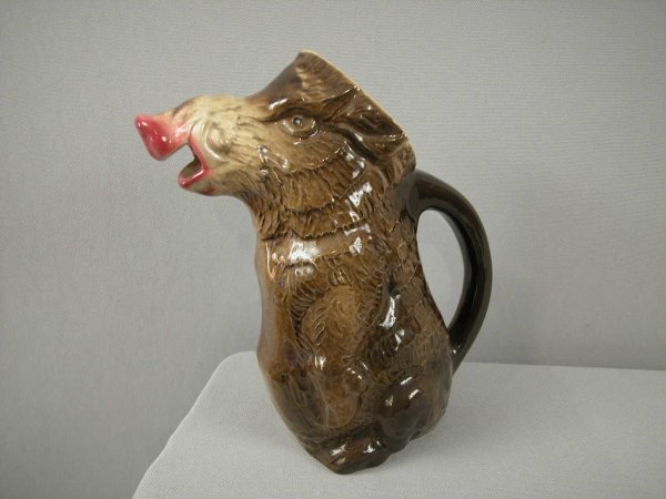 SARREGUEMINES figural boar animal pitcher, rare fo: SARREGUEMINES figural boar animal pitcher, rare form, 9"