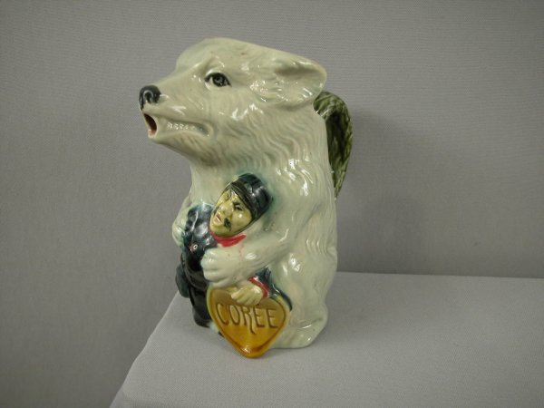 ORCHIES figural pitcher of "Russian Bear Attacking: ORCHIES figural pitcher of "Russian Bear Attacking Korea" ref: Cunningham p. 115, 9"