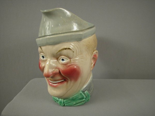 SARREGUEMINES figural face jug #5209, "Dranem", ra: SARREGUEMINES figural face jug #5209, "Dranem", rare form, ref: Cunningham p. 75, 8", minor hairline