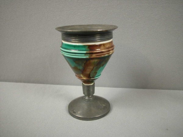 WEDGWOOD single mottled egg cup with silver plate : WEDGWOOD single mottled egg cup with silver plate rim and base, 3 1/2"
