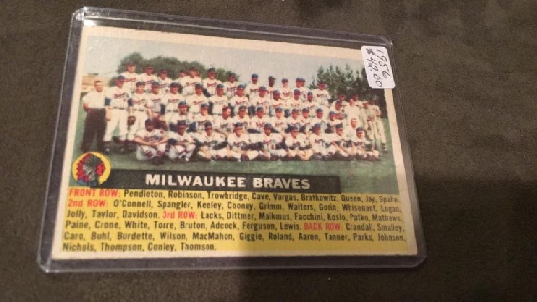 1956 Topps Milwaukee Braves Team Card Spahn Aaron (1 of 3)